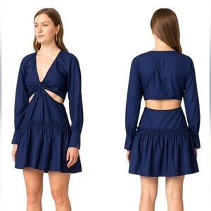 Jason Wu Poplin Long Sleeve Cut Out Mini Dress Navy Blue XS